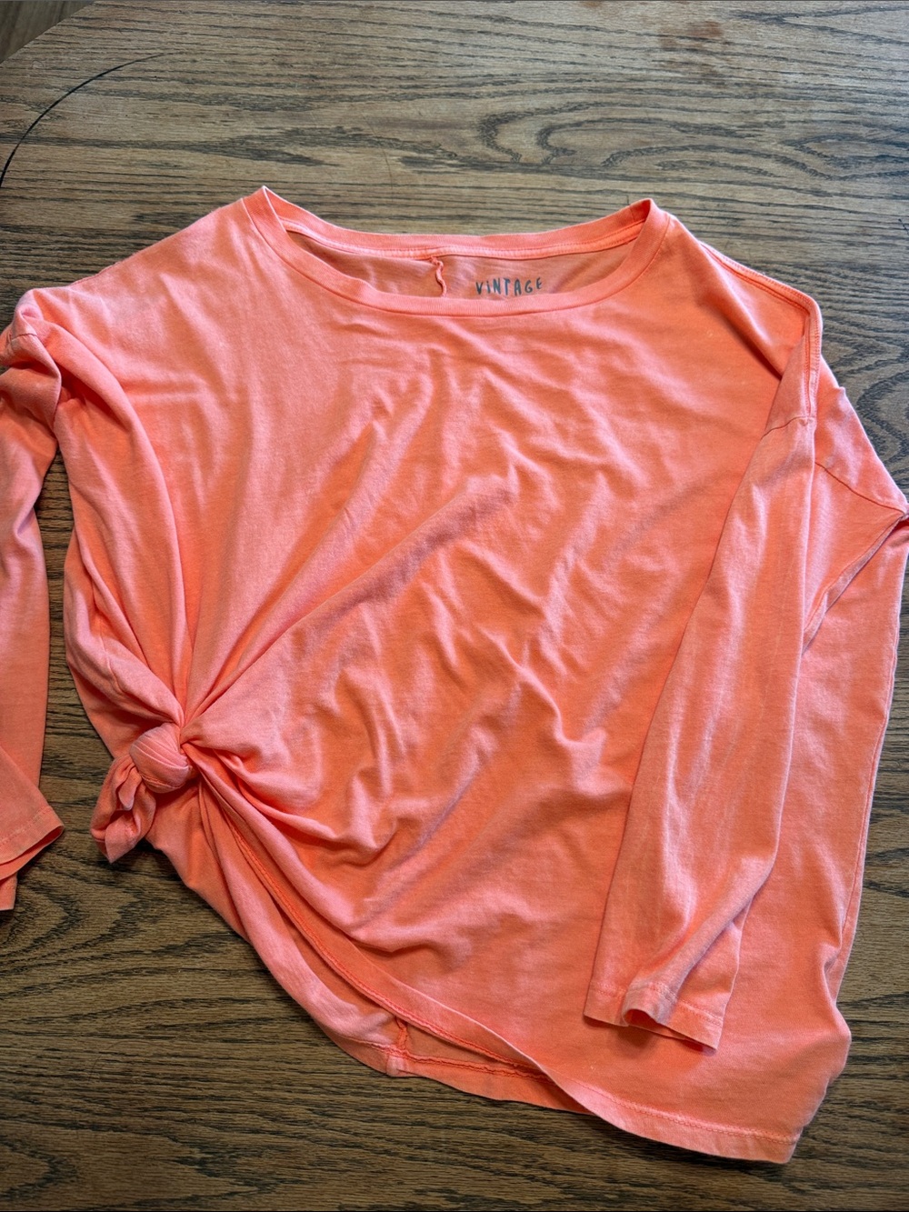Vintage Canvas Coral Pink Long Sleeve Knot Tee